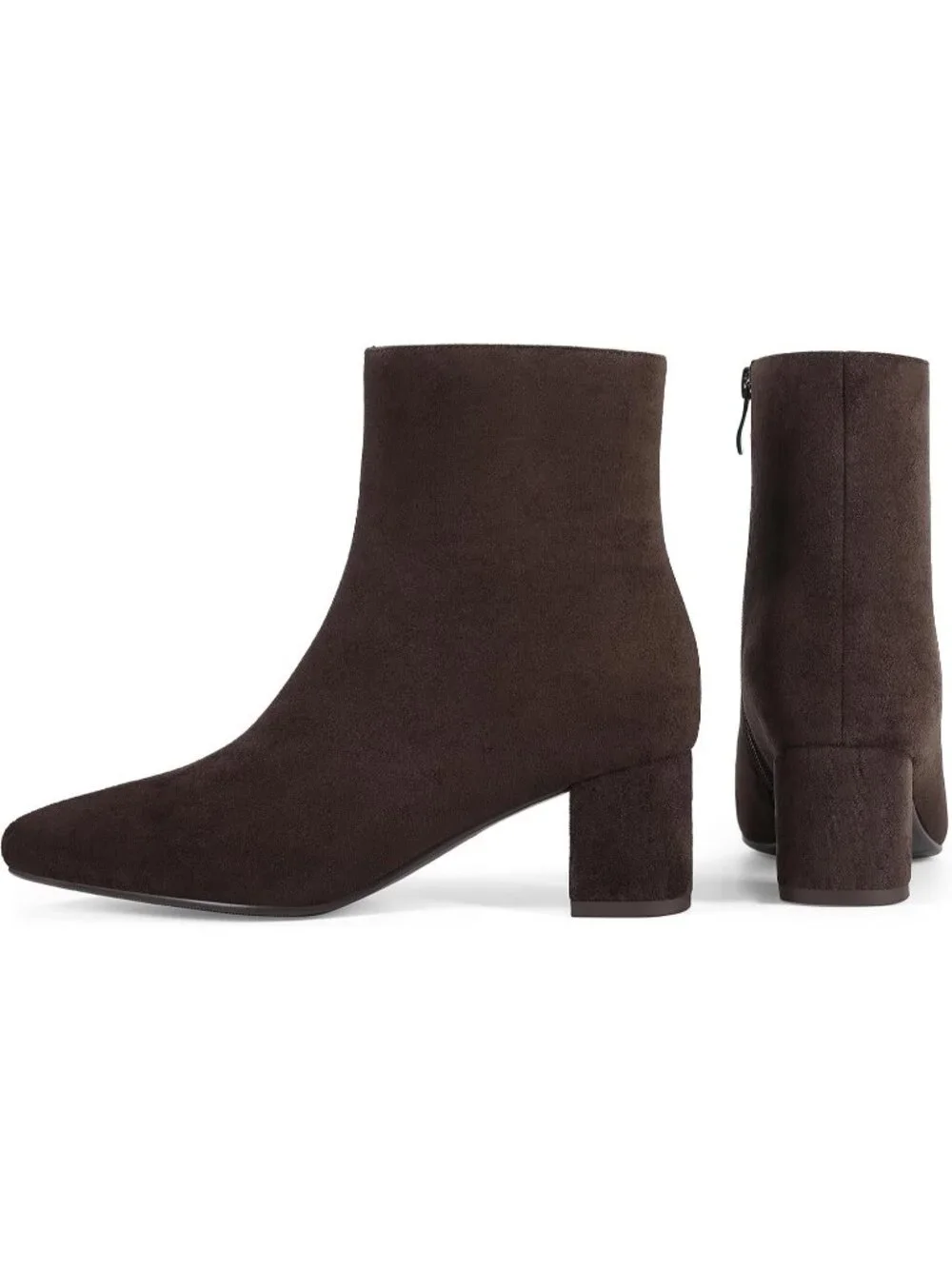 Women's Brown Suede Pointed Toe Comfortable Chunky Heel Side Zipper Ankle Boots